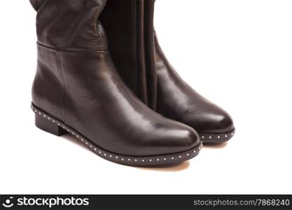 Female black high boots isolated on white background