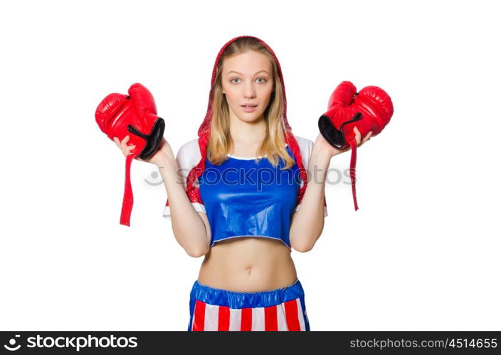 Female boxer isolated on the white background