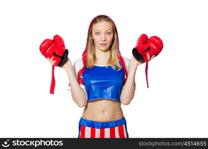 Female boxer isolated on the white background