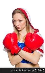 Female boxer isolated on the white background