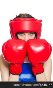 Female boxer isolated on the white background