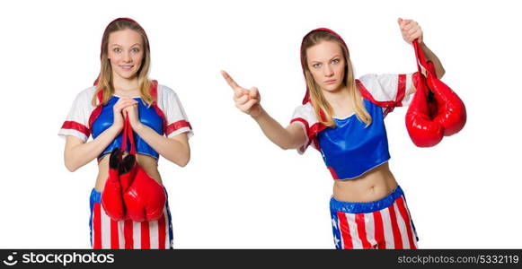 Female boxer isolated on the white background