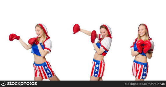 Female boxer isolated on the white background