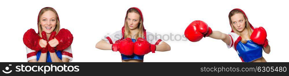 Female boxer isolated on the white background