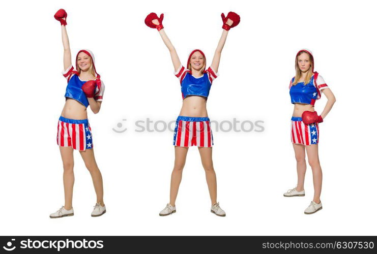 Female boxer isolated on the white background