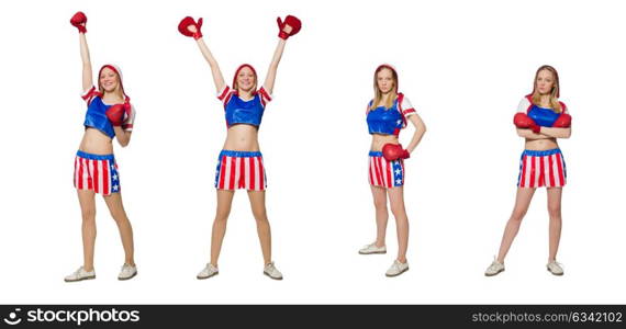 Female boxer isolated on the white background