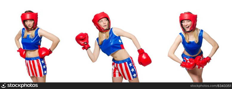 Female boxer isolated on the white background