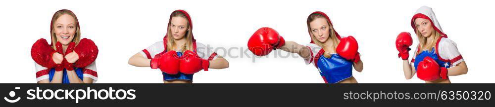 Female boxer isolated on the white background