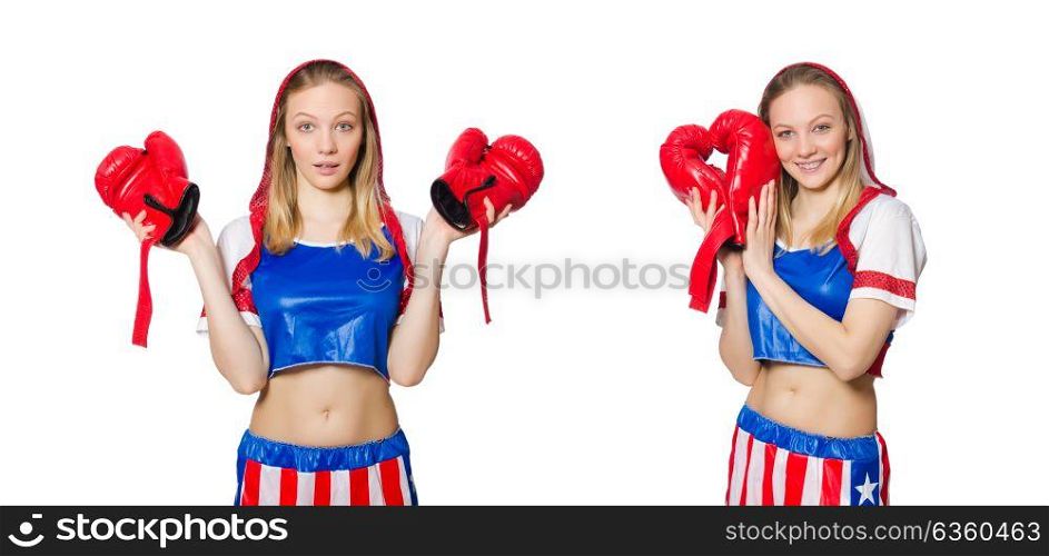Female boxer isolated on the white background