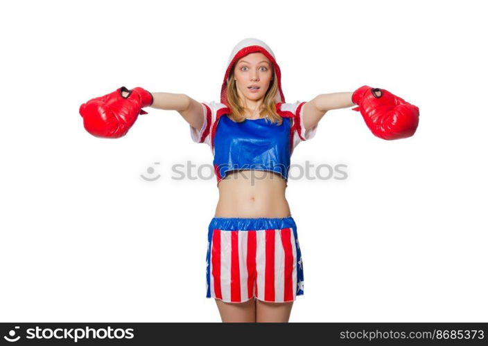 Female boxer isolated on the white background