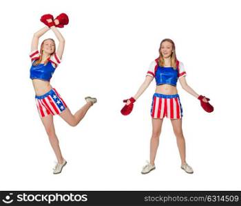 Female boxer isolated on the white background. The female boxer isolated on the white background