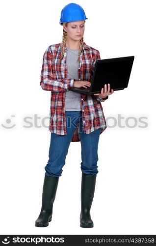 Female builder laptop