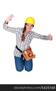 Female builder pretending to be stuck