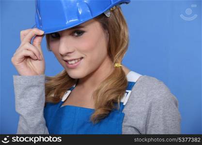 female builder smiling