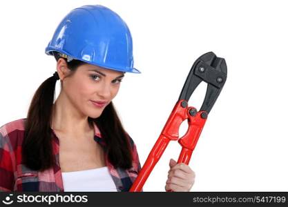 Female builder with boltcutters