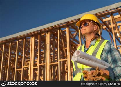 Female Construction Worker at Construction Site.