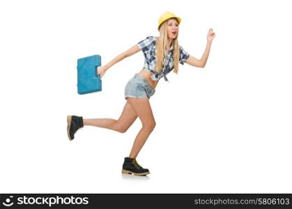 female construction worker isolated on white