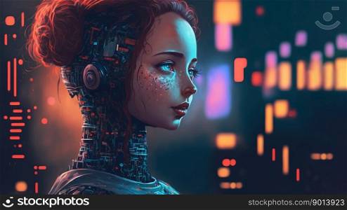 Female cyborg robot girl. Artificial Intelligence concept. Generative AI.