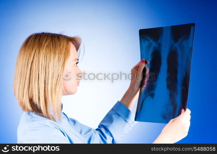 Female doctor carefully x-ray of patient