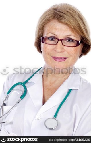 Female doctor in a white medical dressing gown