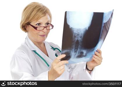 Female doctor radiologist a over white background