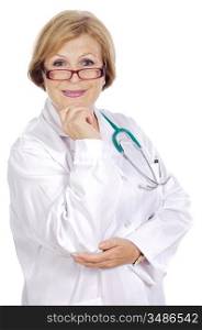Female doctor thinking a over white background