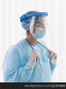 female doctor wearing pandemic equipment