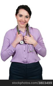 Female doctor with a stethoscope explaining a diagnosis