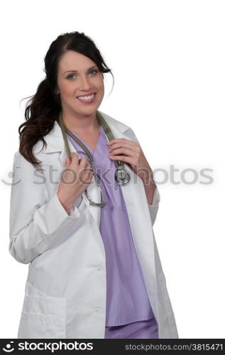 Female doctor with a stethoscope explaining a diagnosis