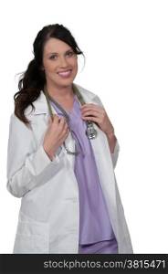 Female doctor with a stethoscope explaining a diagnosis