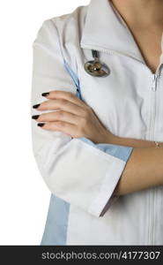 female doctor with stethoscope isolated on white