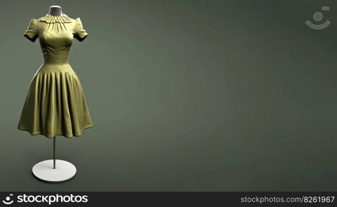 Female dress is dressed on a mannequin, black background isolate. Header banner mockup with copy space. AI generated.. Female dress is dressed on a mannequin, black background isolate. AI generated.