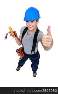 female electrician thumb up