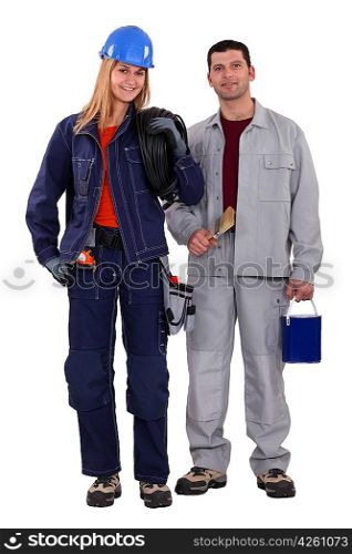 female electrician with male painter