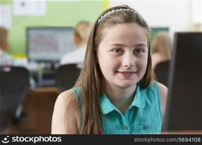 Female Elementary School Pupil In Computer Class