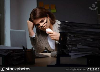 Female employee suffering from excessive work   