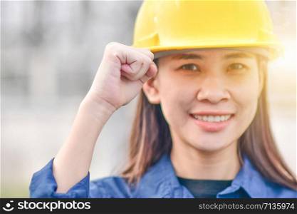 Female Engineer Holding hand Thump up Success project concept Good job