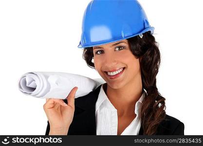 Female engineer with plans