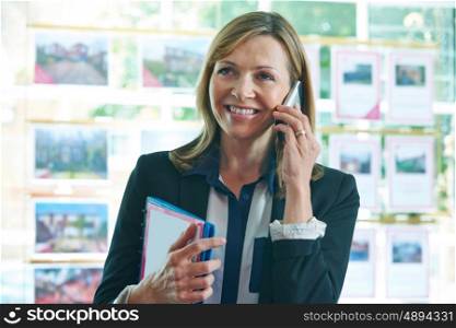 Female Estate Agent On Phone In Office