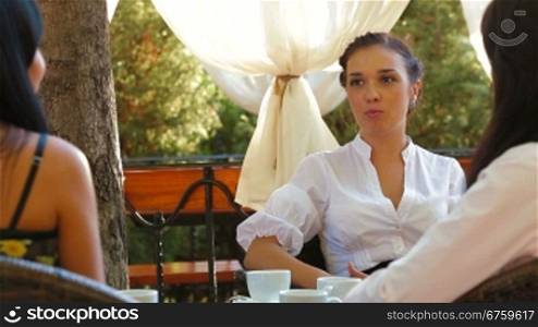 Female Excited Conversation in Outdoor Cafe