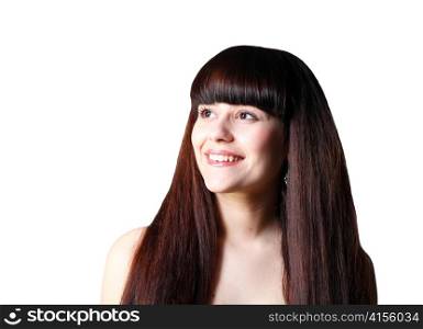 Female Face With Long Beauty Hair on white