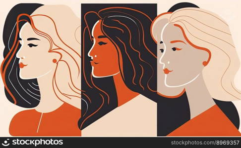 Female faces profiles. Colorful women. Empowerment. Generative AI