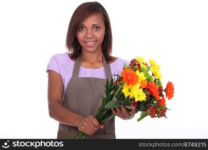 female florist holding bouquet