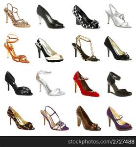 female footwear on a white background. 12 pieces.