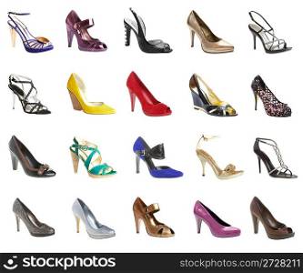 female footwear on a white background. 12 pieces.