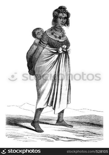 Female Fulani of Senegal edges, vintage engraved illustration. Magasin Pittoresque 1847.