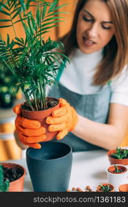 Female Gardener Holding a Potted Plant