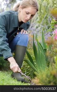 female gardener using a trowel