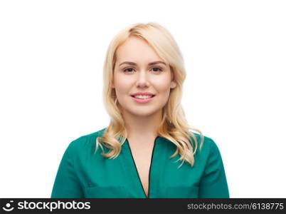female, gender, portrait and people concept - smiling young woman face