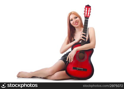 Female guitar performer isolated on white